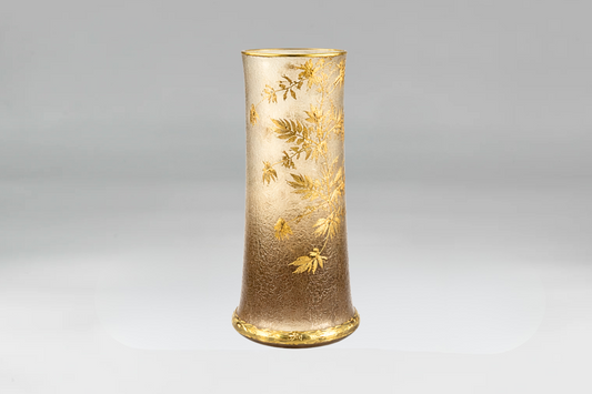 Vase Art Nouveau Français en Verre Soufflé Floral Doré Martelé, Legras, 1900s