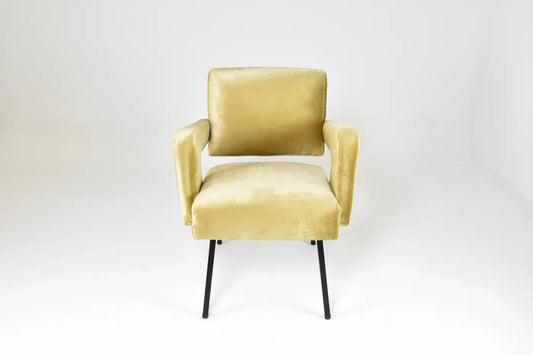 Jacques Adnet French Presidential Velvet Armchair, 1950s