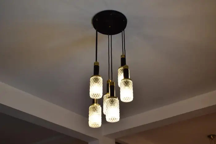 1960's 6 Light Glass Pendant by Stilnovo