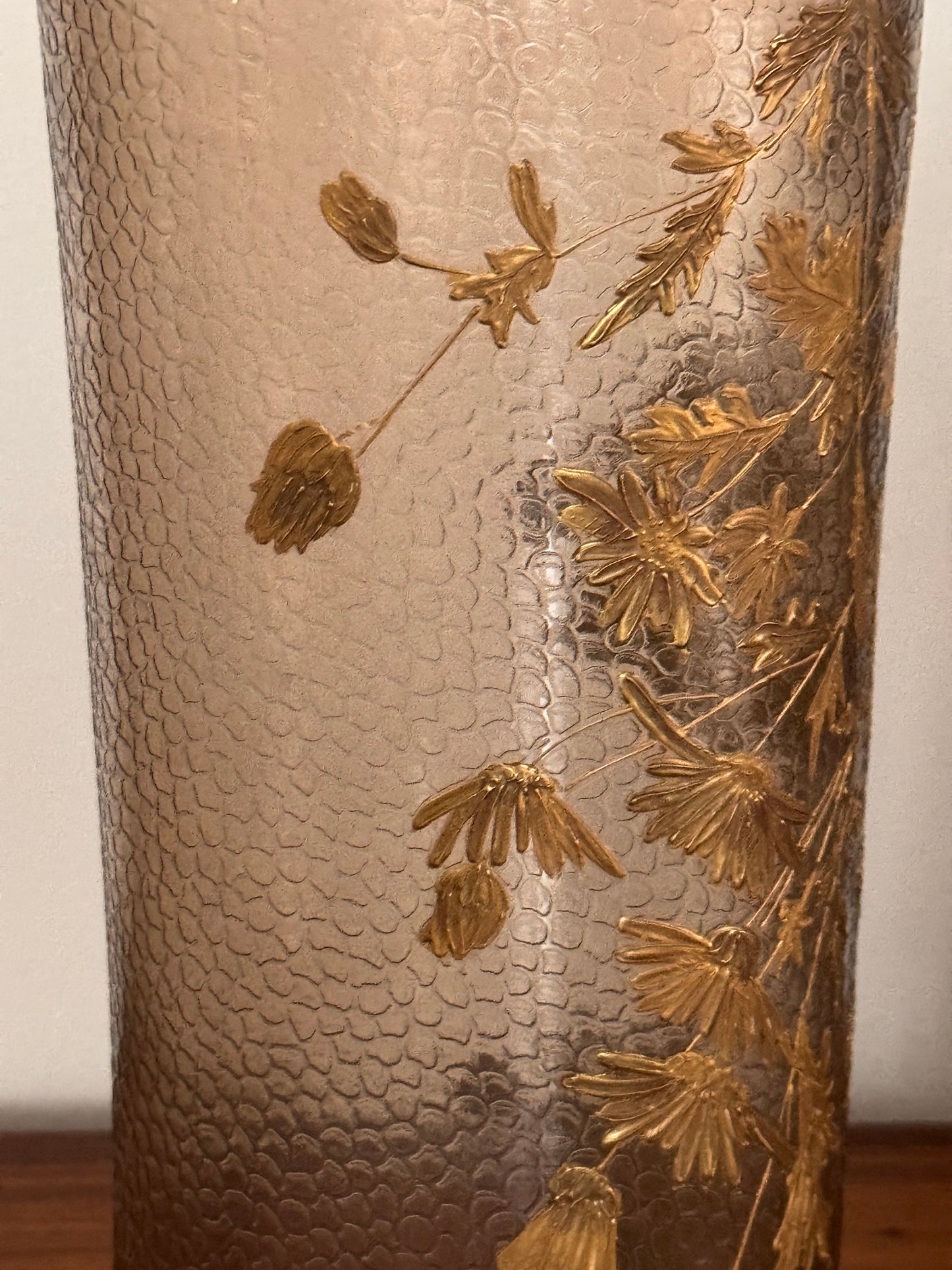 French Art Nouveau Gilt Floral Blown-Glass Vase Martelé, Legras, 1900s