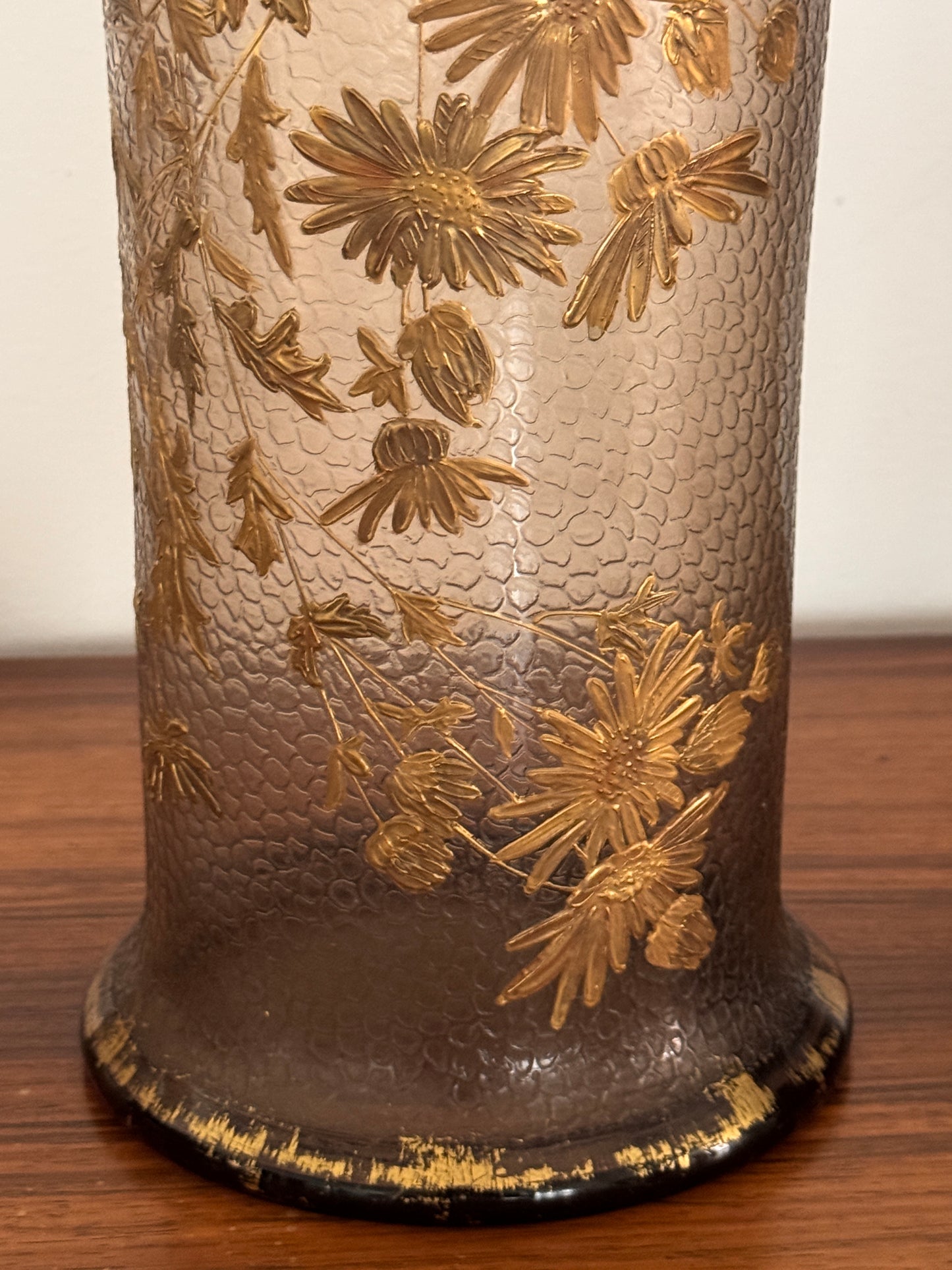 French Art Nouveau Gilt Floral Blown-Glass Vase Martelé, Legras, 1900s