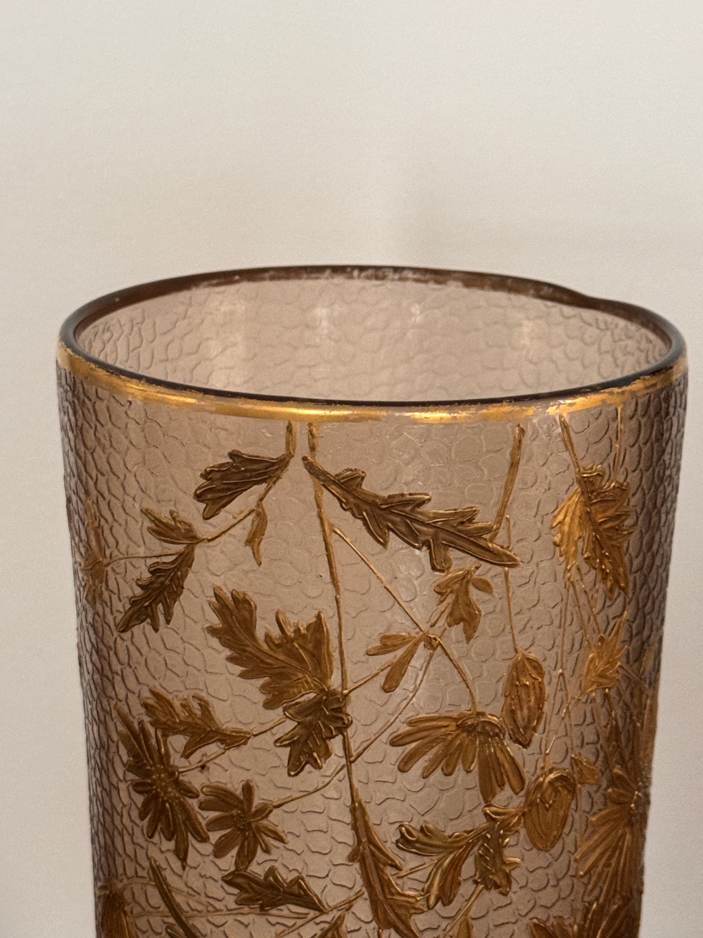 French Art Nouveau Gilt Floral Blown-Glass Vase Martelé, Legras, 1900s