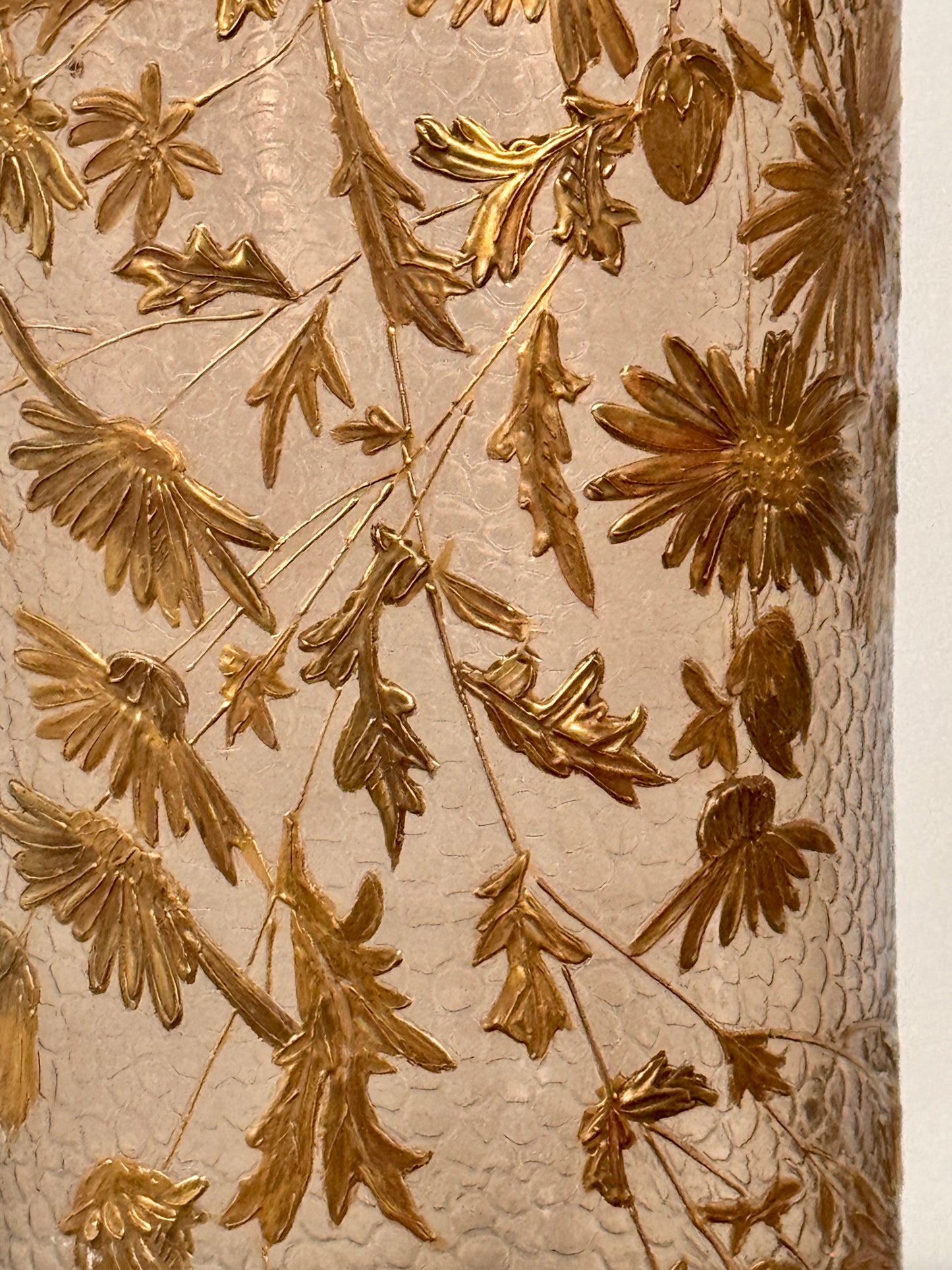 French Art Nouveau Gilt Floral Blown-Glass Vase Martelé, Legras, 1900s