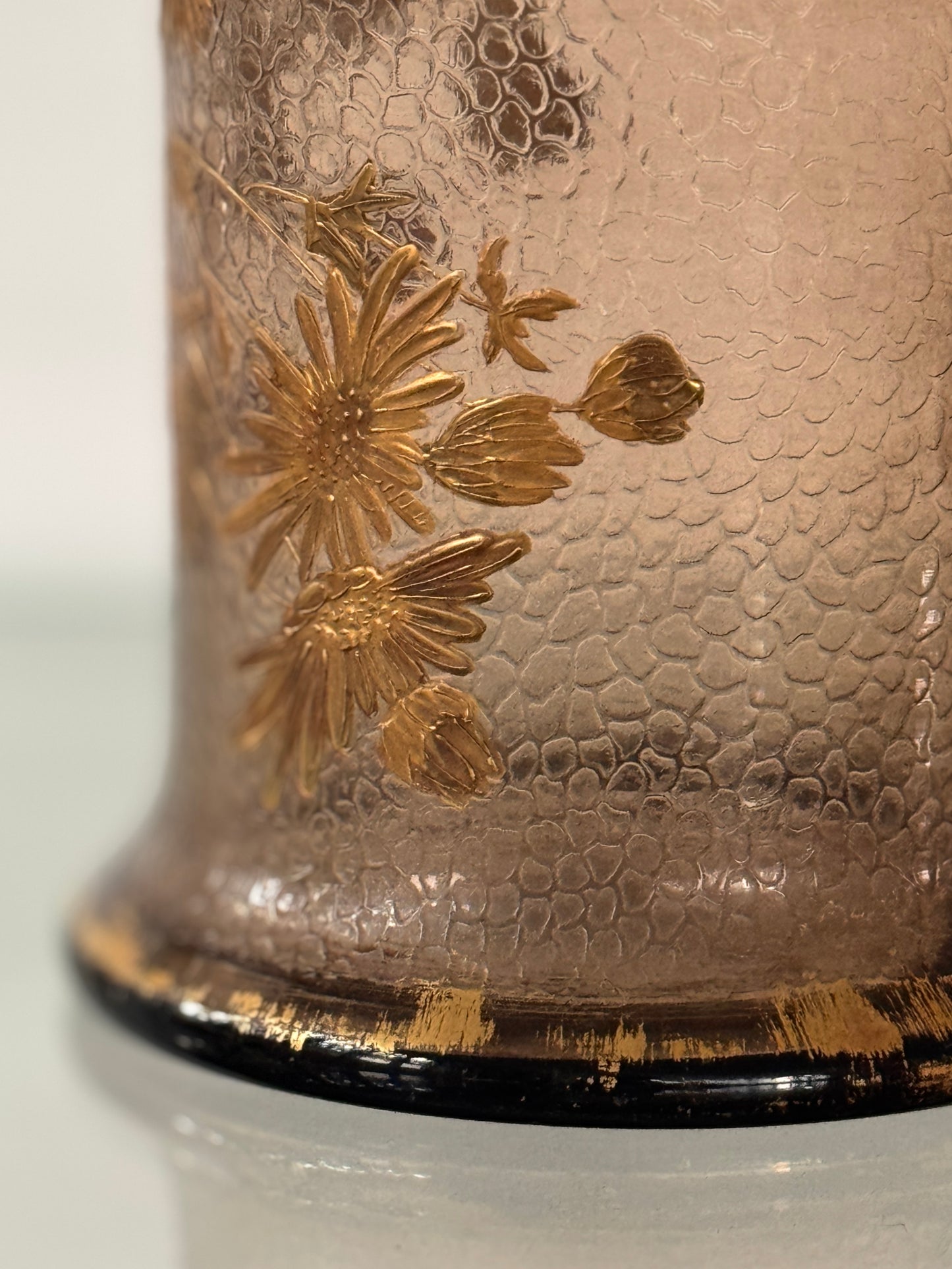 French Art Nouveau Gilt Floral Blown-Glass Vase Martelé, Legras, 1900s