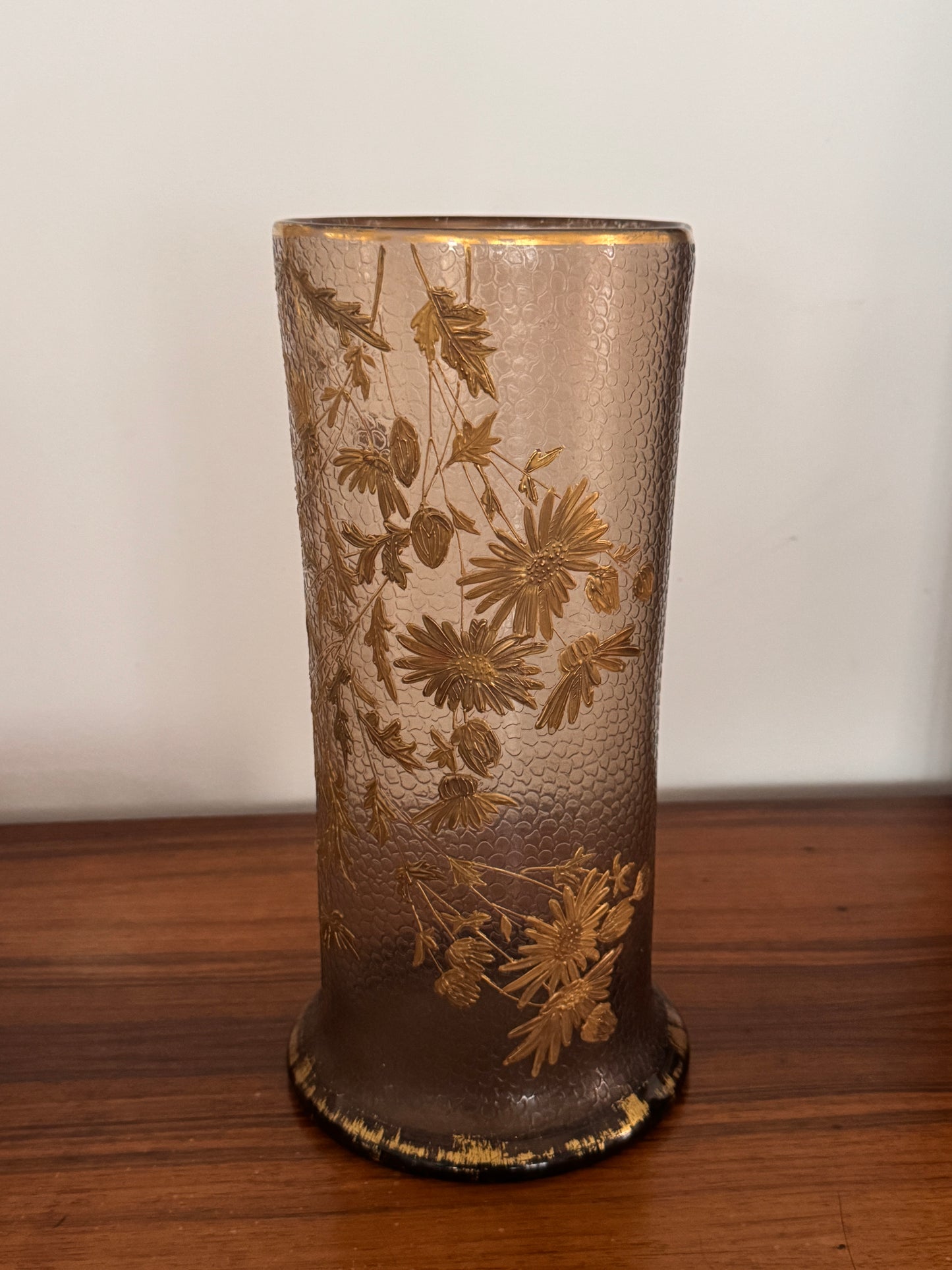 French Art Nouveau Gilt Floral Blown-Glass Vase Martelé, Legras, 1900s