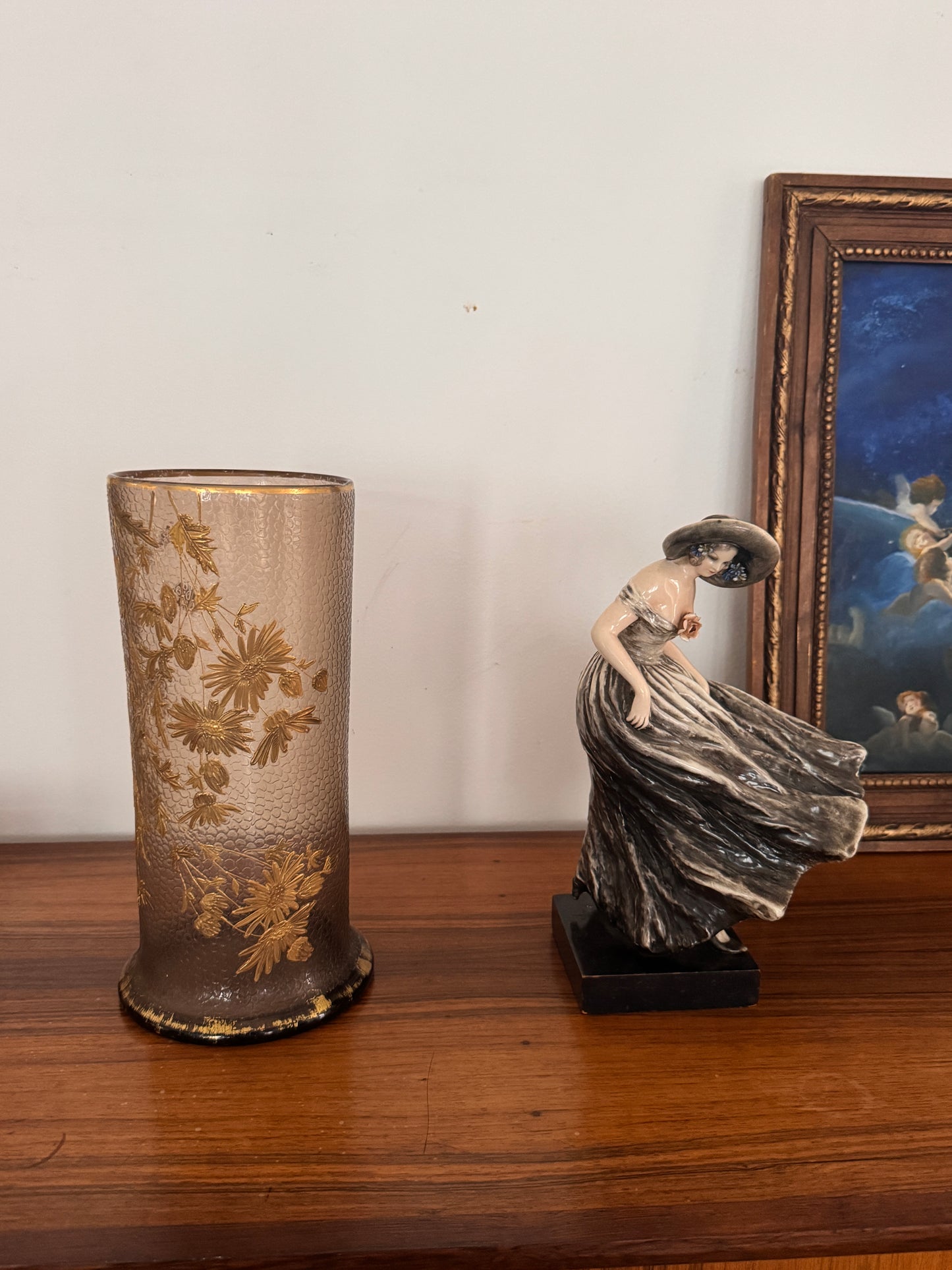 French Art Nouveau Gilt Floral Blown-Glass Vase Martelé, Legras, 1900s