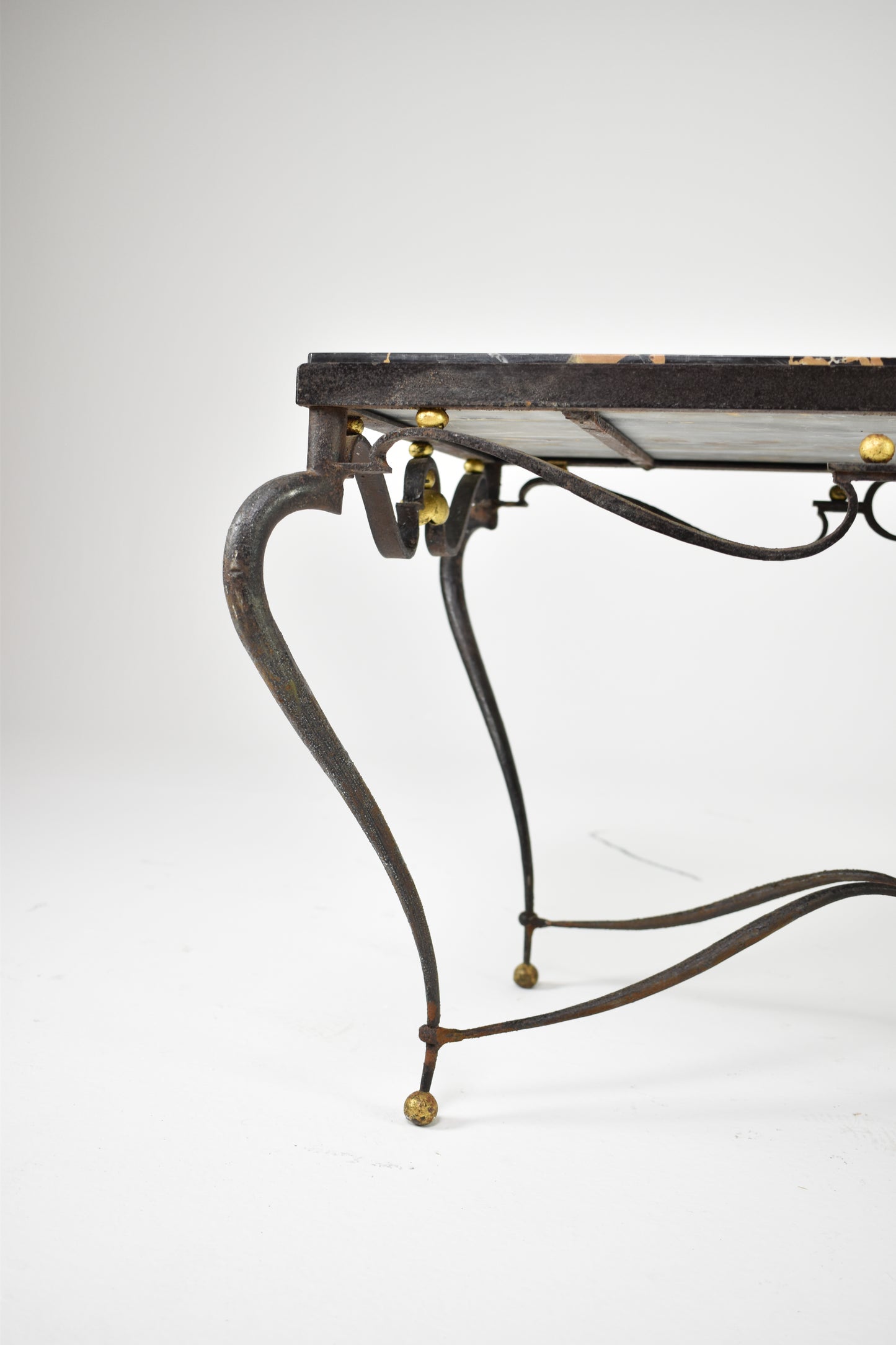 French Brass & Marble Coffee Table Attributed to René Drouet, circa 1945