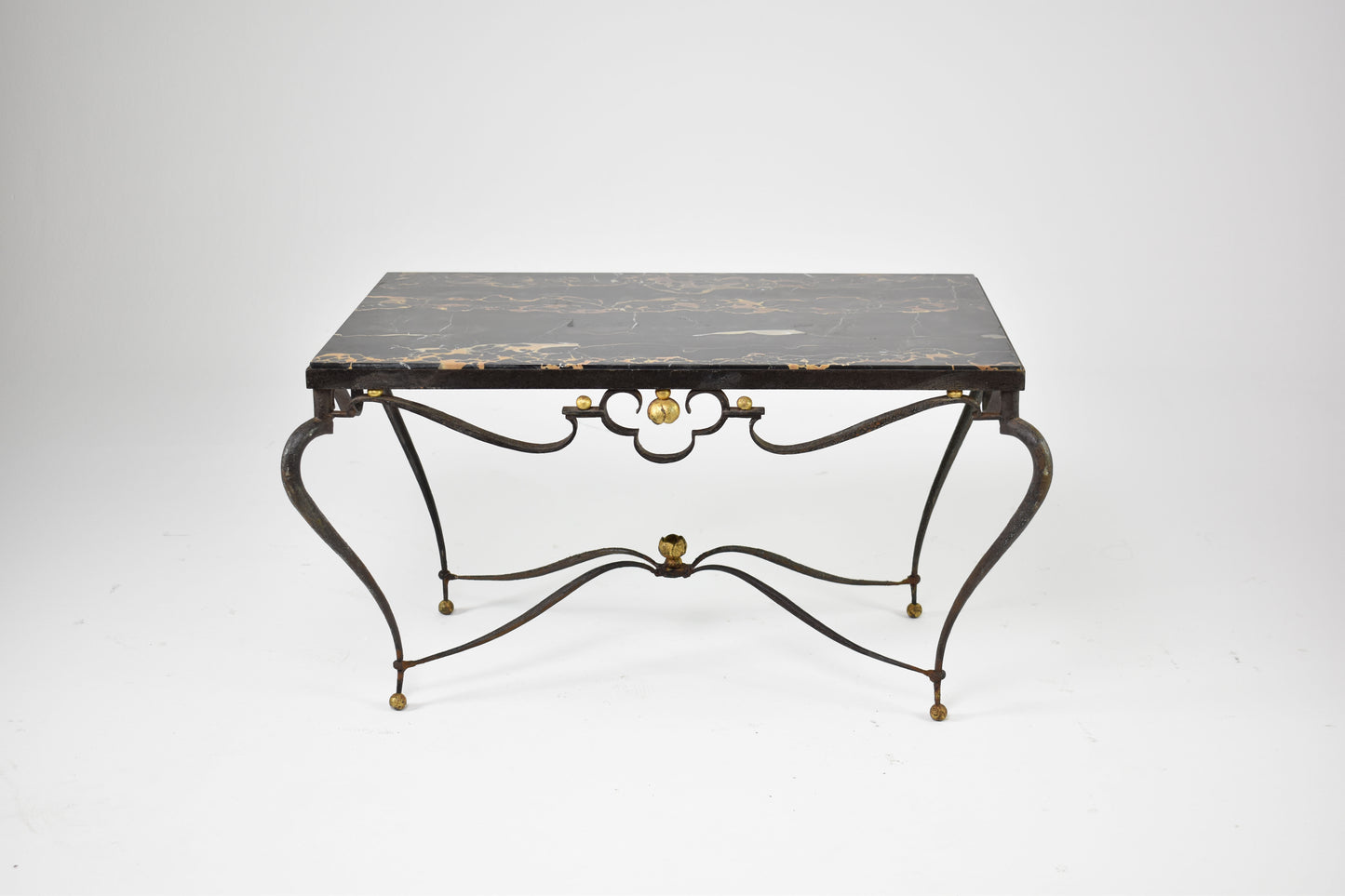 French Brass & Marble Coffee Table Attributed to René Drouet, circa 1945