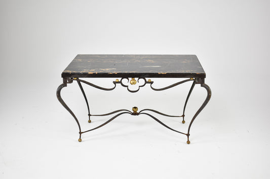 French Brass & Marble Coffee Table Attributed to René Drouet, circa 1945