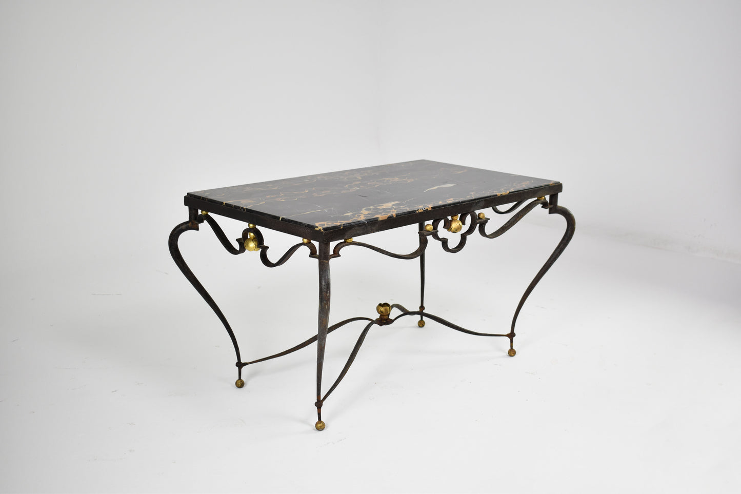 French Brass & Marble Coffee Table Attributed to René Drouet, circa 1945