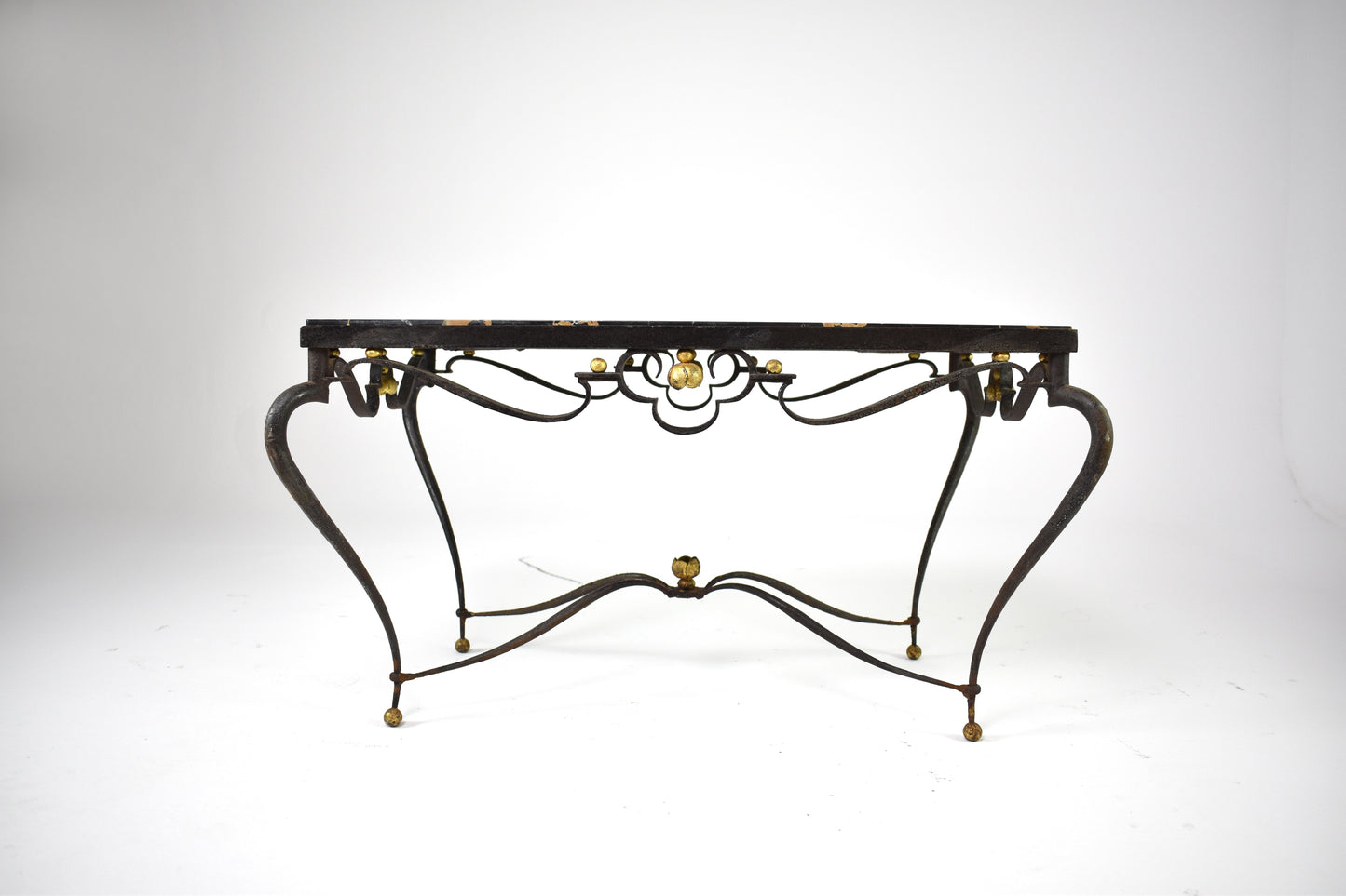 French Brass & Marble Coffee Table Attributed to René Drouet, circa 1945