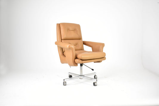 French Leather Executive Chair Attributed to Raphaël Raffel for Apelbaum, 1970s