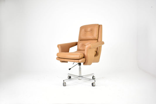 French Leather Executive Chair Attributed to Raphaël Raffel for Apelbaum, 1970s
