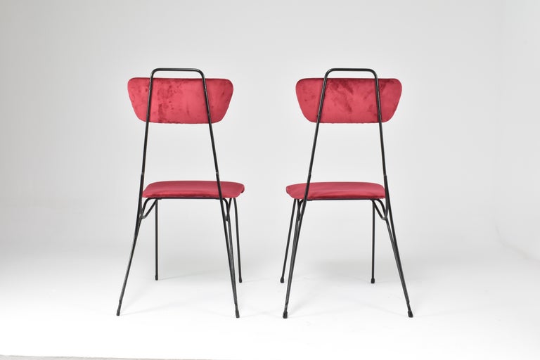 Shop French Midcentury Metal and Velvet Chair, 1950s - Spirit Gallery Vintage Furniture