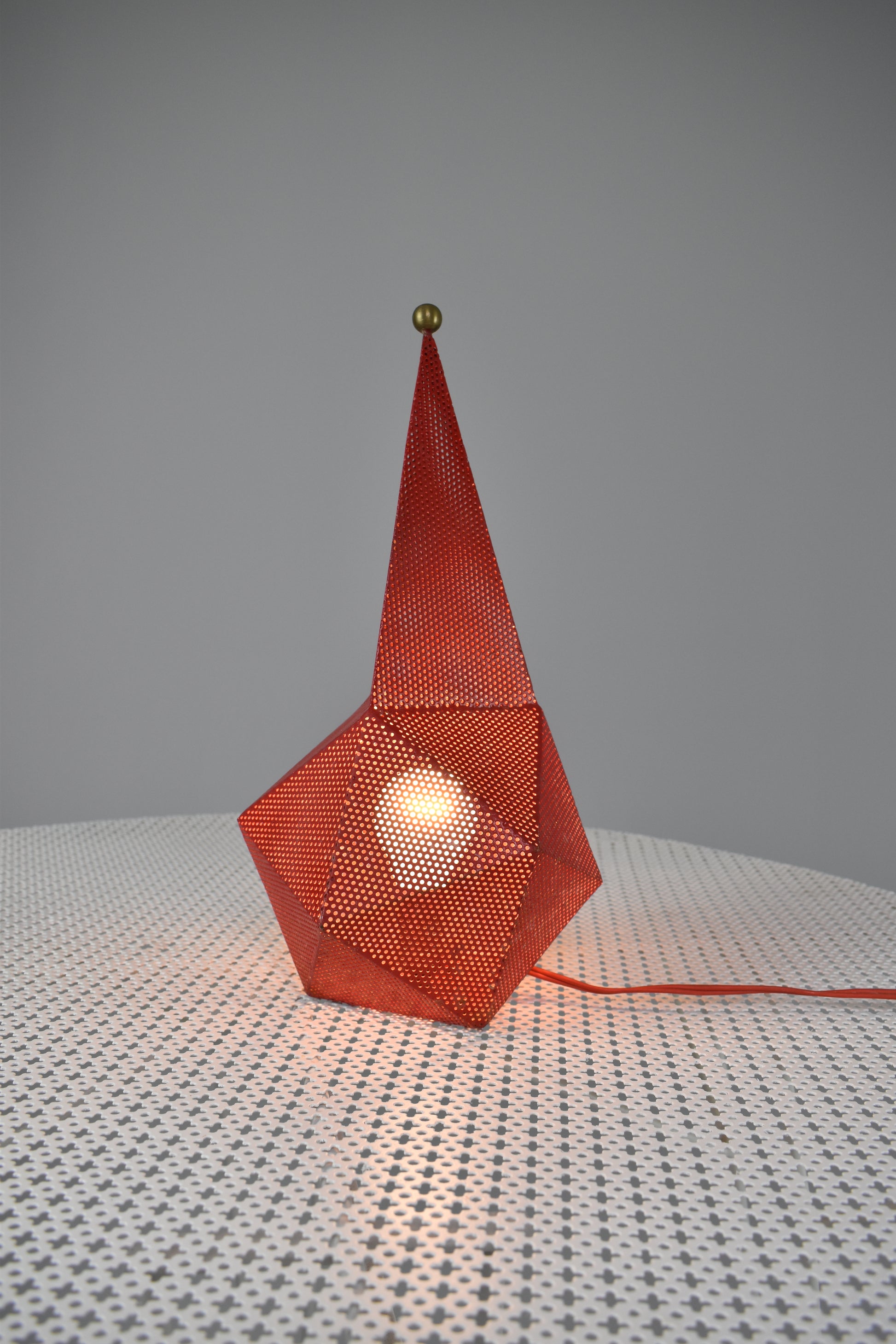 French Perforated Metal Table Lamp by Mathieu Matégot, 1950s