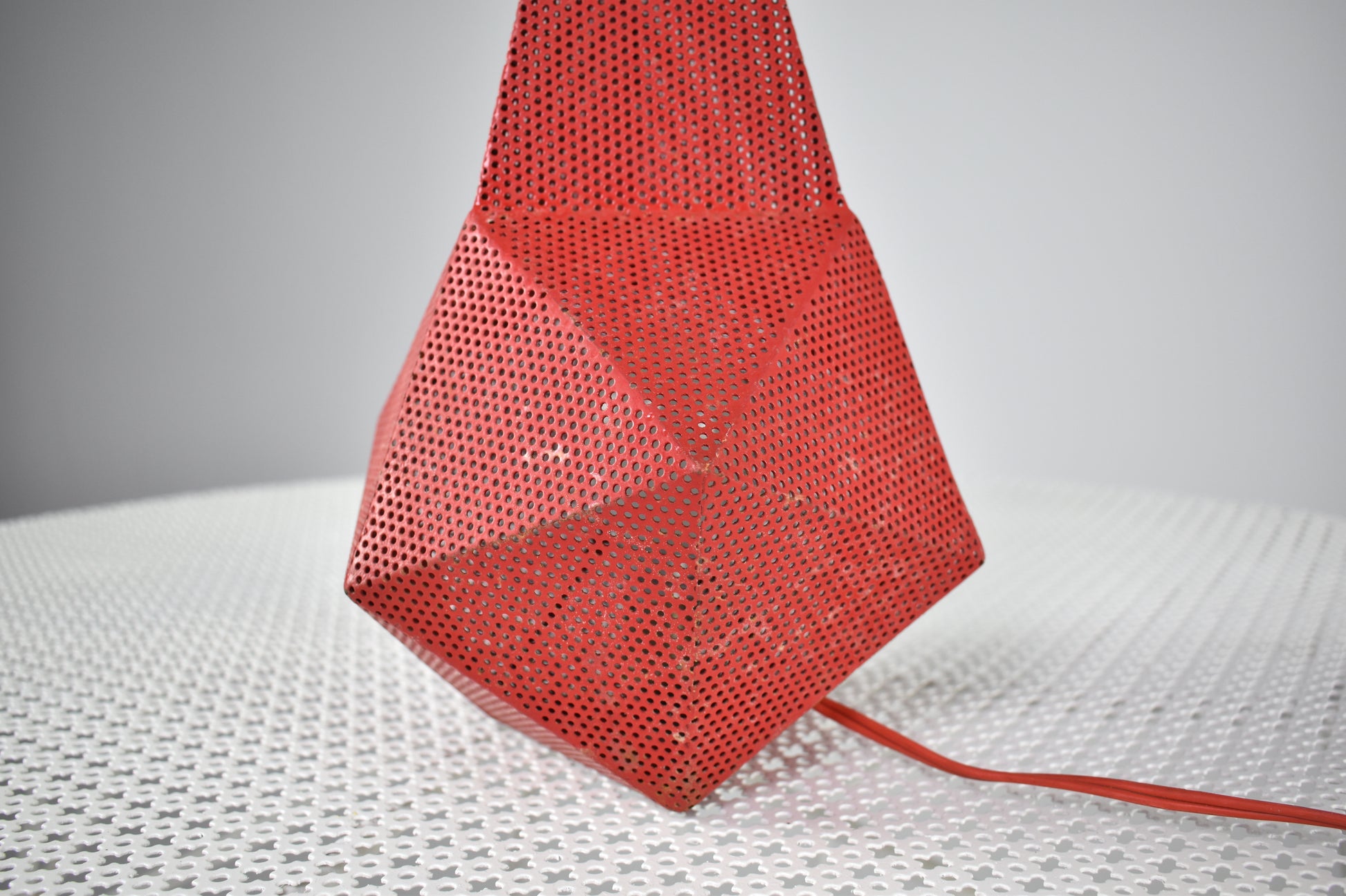 French Perforated Metal Table Lamp by Mathieu Matégot, 1950s