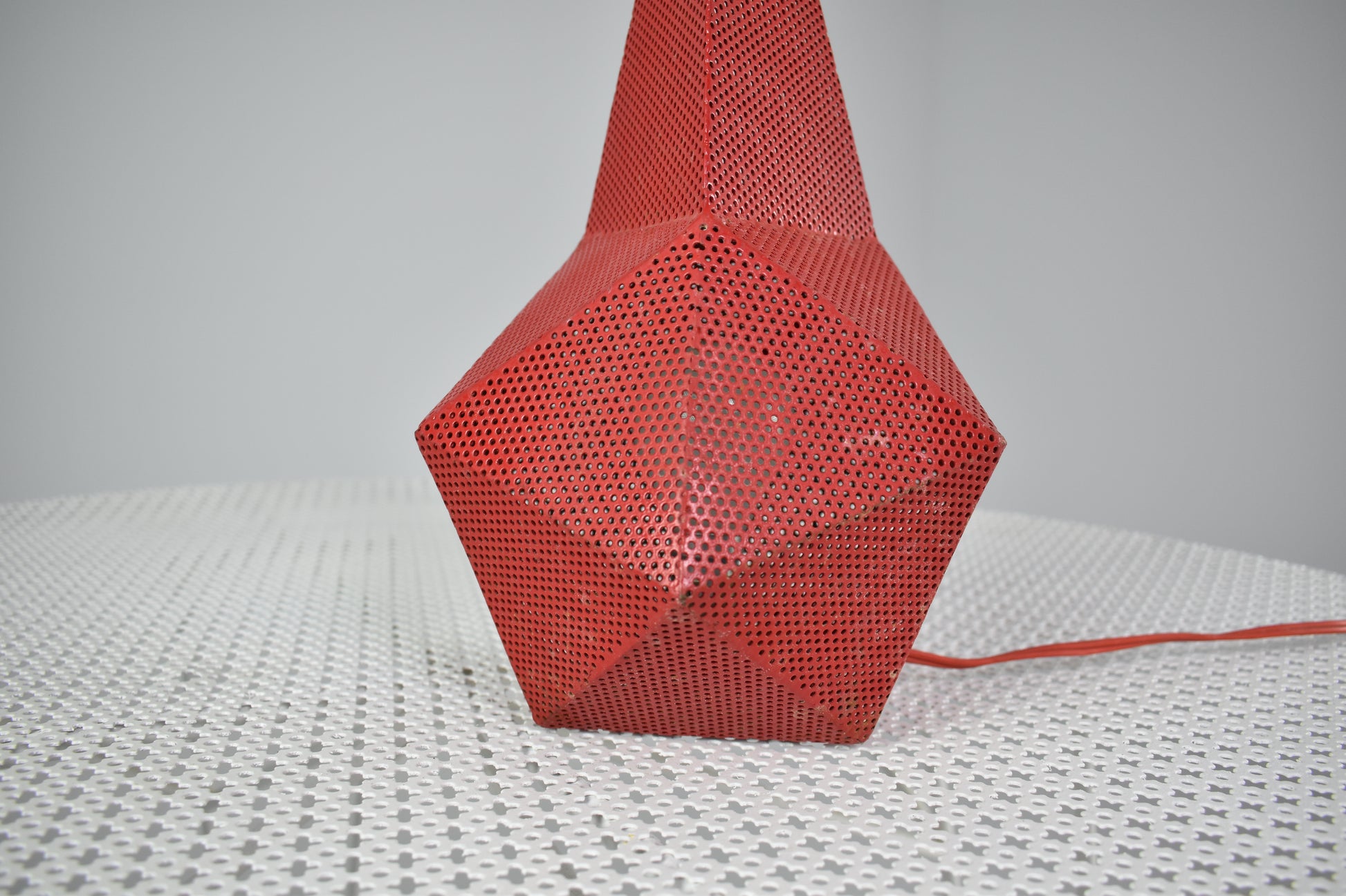French Perforated Metal Table Lamp by Mathieu Matégot, 1950s