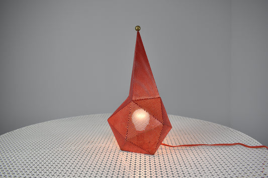 French Perforated Metal Table Lamp by Mathieu Matégot, 1950s