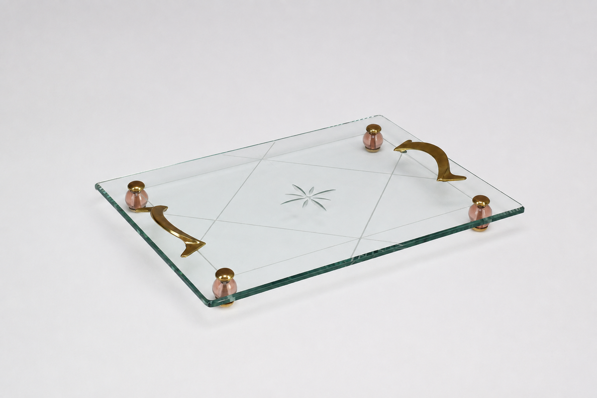Italienische Mid-Century Glasplatte, Fontana Arte zugeschrieben, 1950er