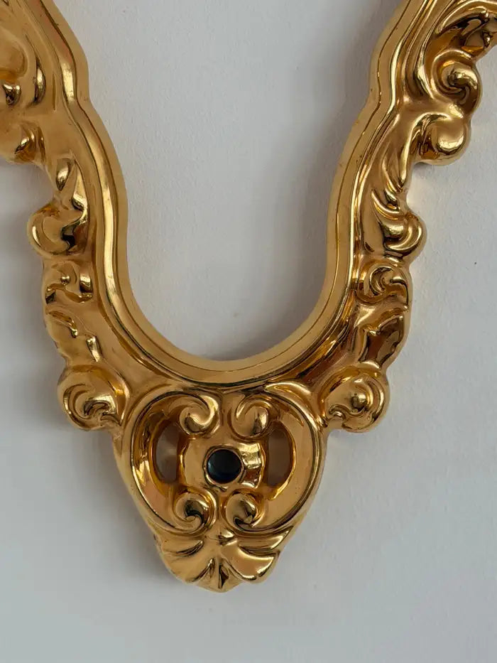 Cadre de miroir mural en céramique dorée de style rococo, style Hollywood Regency italien