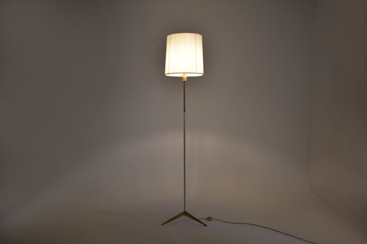 Italian Brass and White Metal Tripod Floor Lamp in the Style of Stilnovo, 1950s