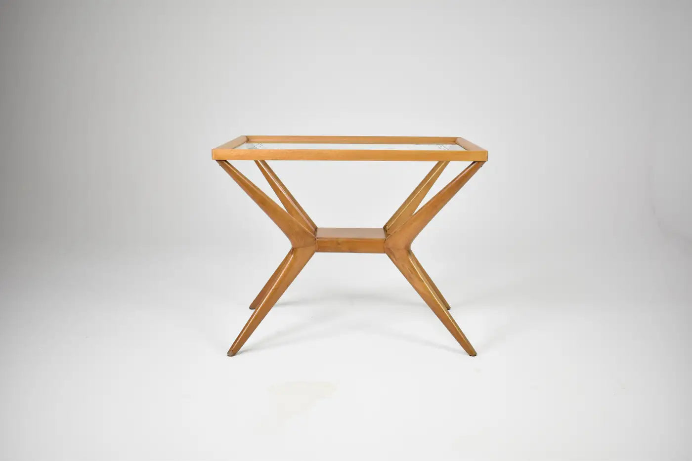 Table basse italienne en verre et bois dans le style de Cesare Lacca, années 1940-50