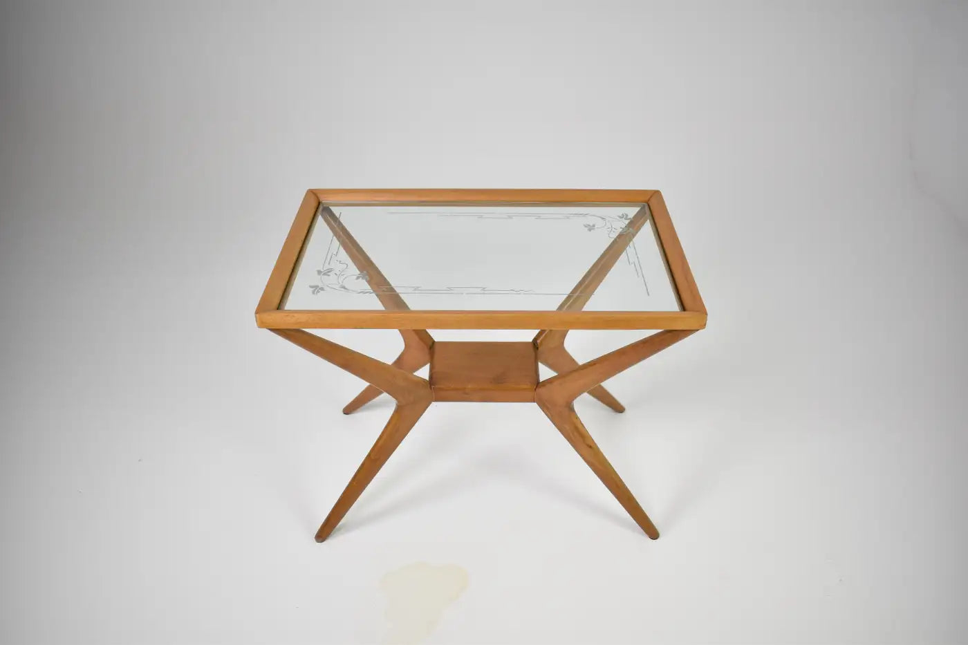 Italian Glass and Wood Coffee Table in the Style of Cesare Lacca, 1940s–50s