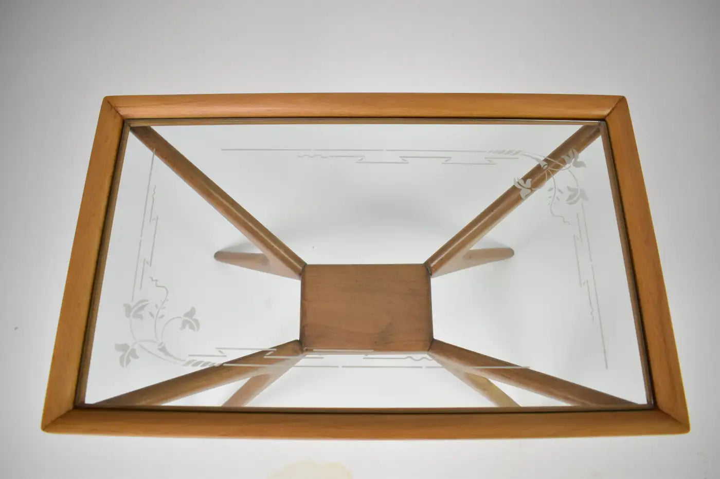 Italian Glass and Wood Coffee Table in the Style of Cesare Lacca, 1940s–50s