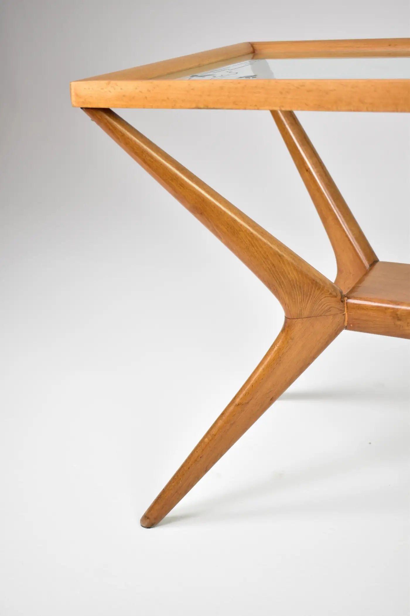 Italian Glass and Wood Coffee Table in the Style of Cesare Lacca, 1940s–50s