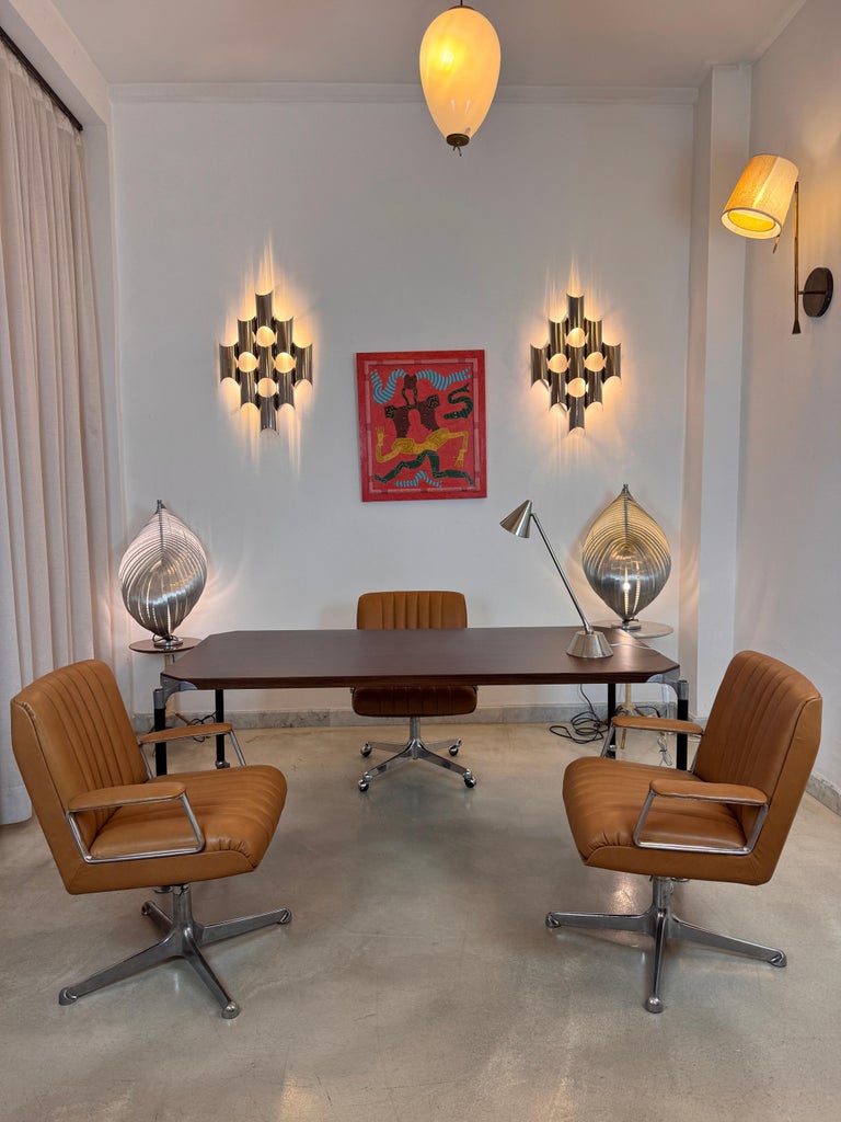 Italian Leather Office Chair Set by Osvaldo Borsani for Tecno Milano, 1960s