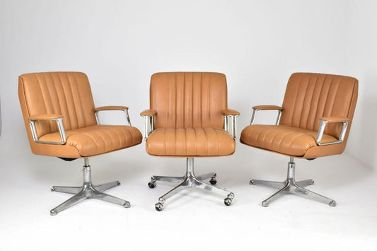 Italian Leather Office Chair Set by Osvaldo Borsani for Tecno Milano, 1960s