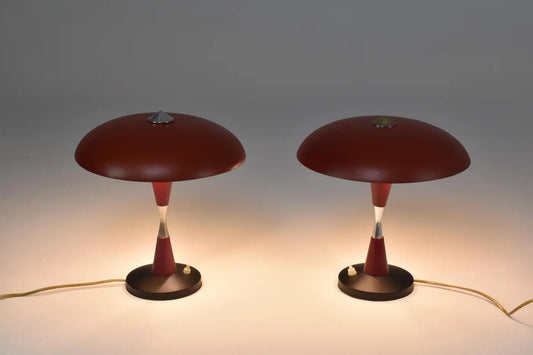 Italian Red Aluminum Table Lamps, Set of Two, 1960s