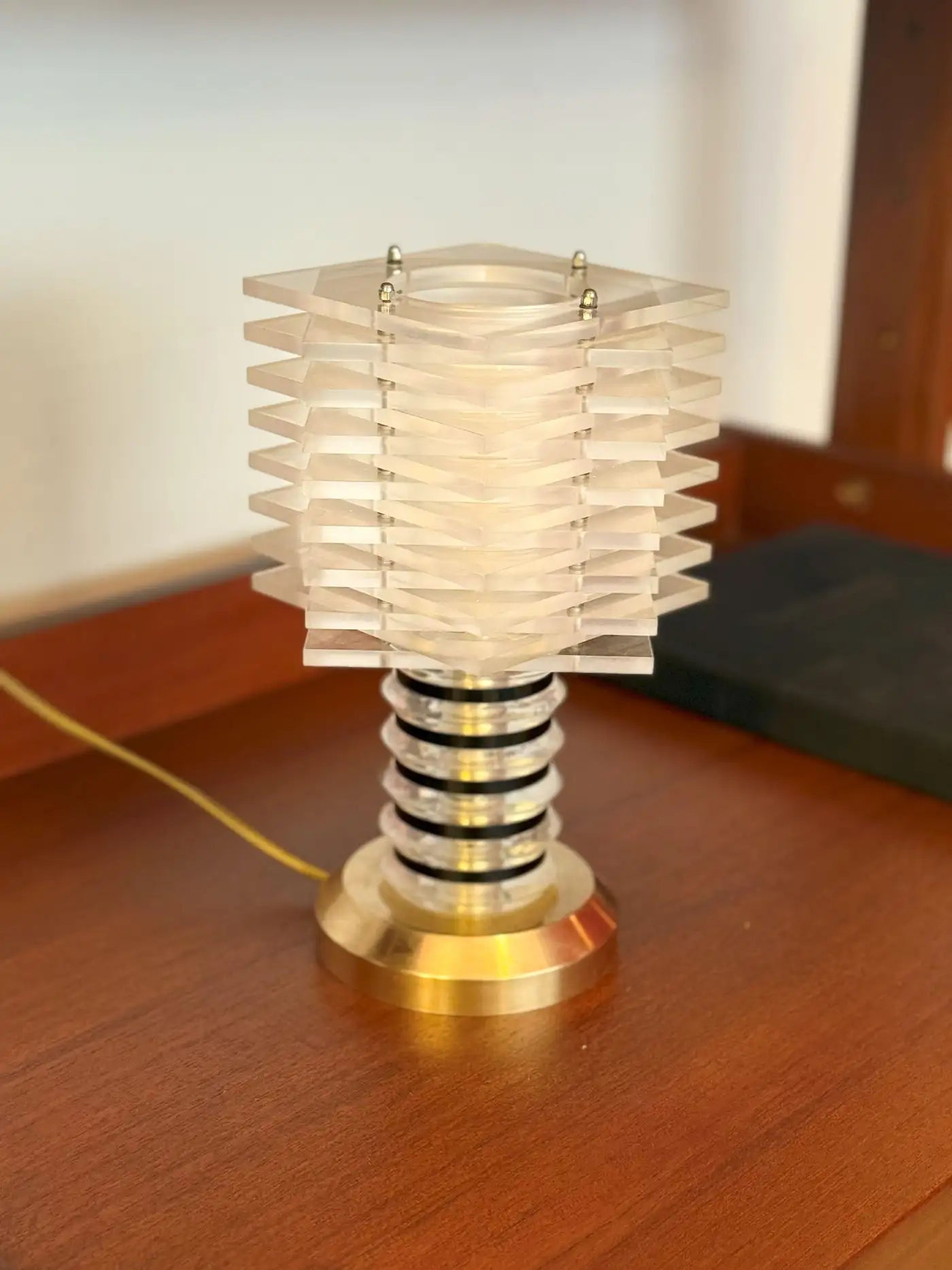 Italian Vintage Modernist Lucite and Brass Table Lamp, c. 1968–1975
