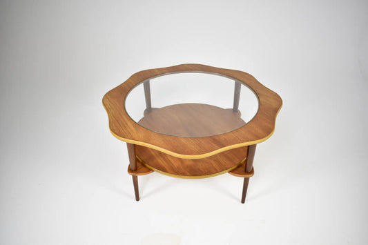 Organic Biomorphic Scalloped Teak and Glass Cocktail Table, Circa 1960