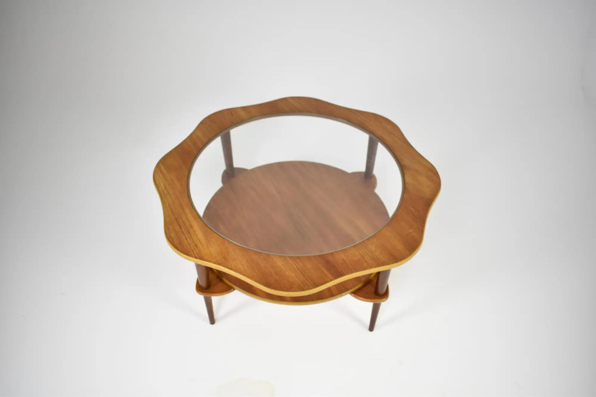 Organic Biomorphic Scalloped Teak and Glass Cocktail Table, Circa 1960