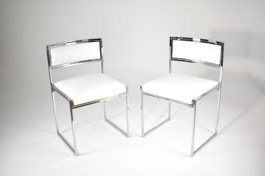 Pair of Chrome & Leather "SQ-AL" Chairs by Willy Rizzo, Italy, 1970s