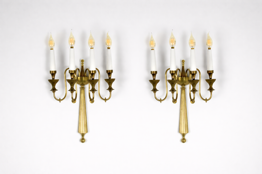 Shop Pair of Four-Light Italian Brass Candelabra Sconces, 1940s - Spirit Gallery Vintage Furniture