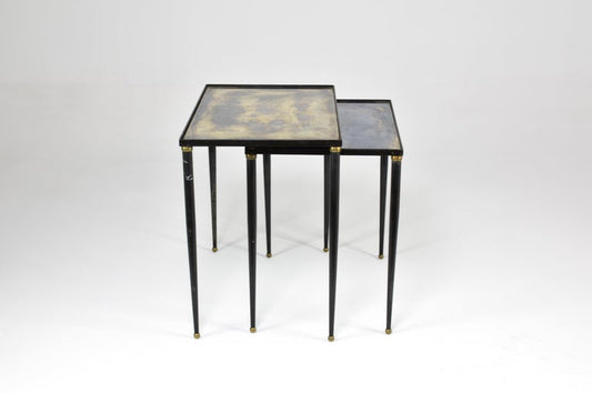 Pair of French Gilded Glass & Metal Side Tables, Maison Dolt