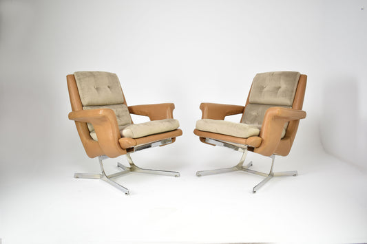Pair of French Lounge Chairs Attributed to Raphaël Raffel for Apelbaum, 1970s