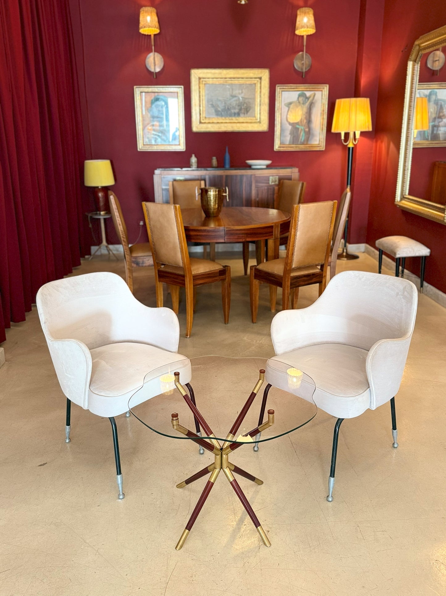 Paar italienische Vintage Mid-Century Sessel, Weißer Samt, 1950er 