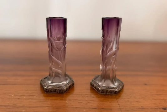 Pair of Vintage Art Nouveau Crystal Cut Vases by Moser