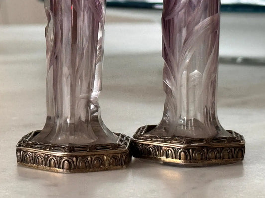 Pair of Vintage Art Nouveau Crystal Cut Vases by Moser