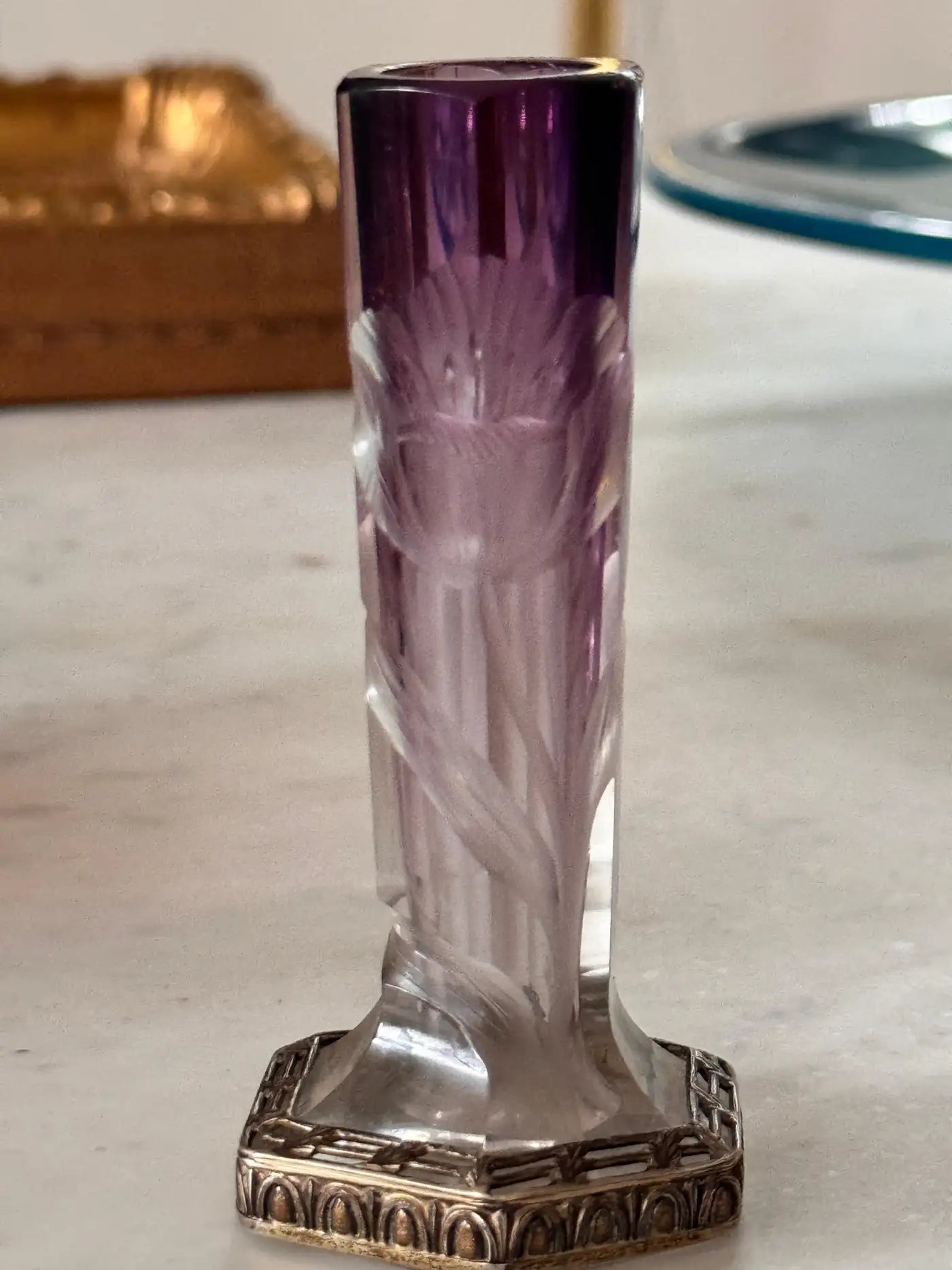 Paire de vases vintage Art Nouveau en cristal taillé de Moser