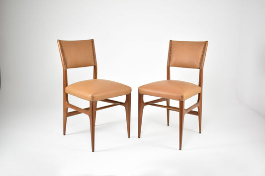 Pair of Walnut and Leather Side Chairs by Gio Ponti, Italy, 1950s