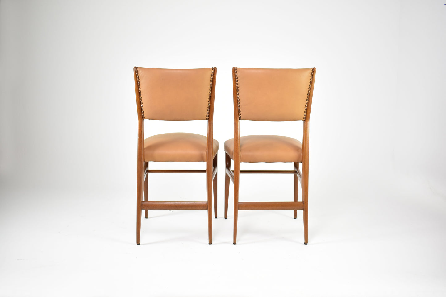 Pair of Walnut and Leather Side Chairs by Gio Ponti, Italy, 1950s