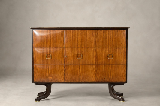 Vintage Italian Walnut and Brass Bar Cabinet Attributed to Paolo Buffa, 1940s