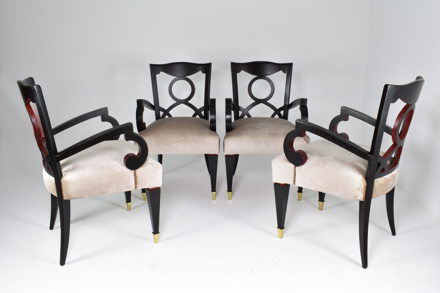 Set of 4 Restored Italian Dining Armchairs with Game Table, 1960s