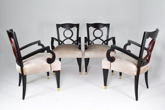 4er Set restaurierte italienische Esszimmersessel, 1960er