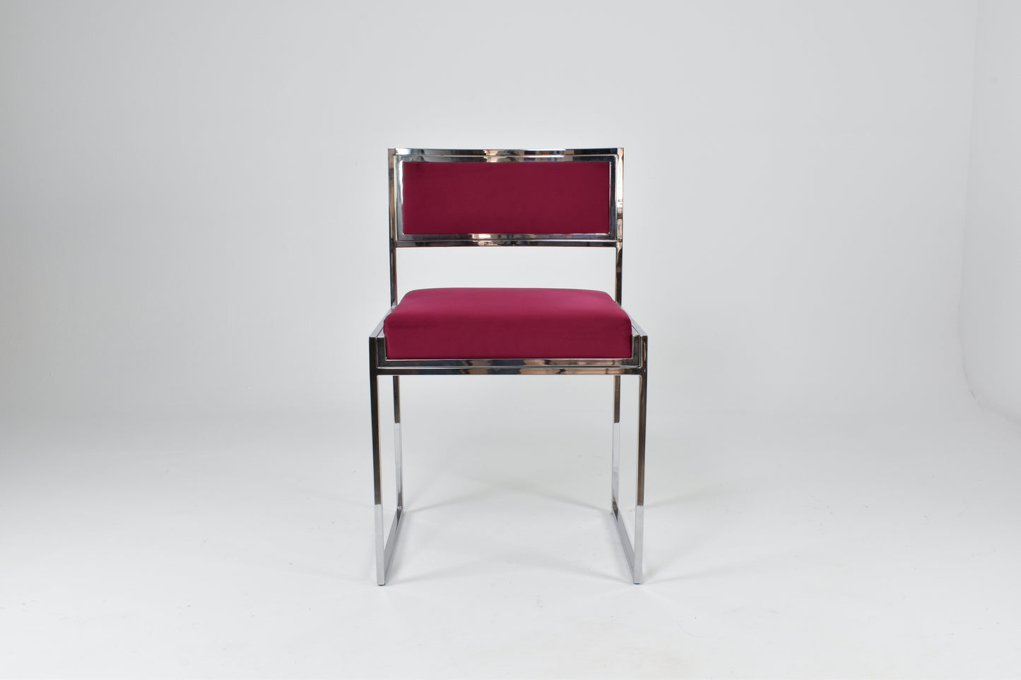 Italian Set of 4 Chrome & Velvet "SQ-AL" Dining Chairs by Willy Rizzo, 1970s
