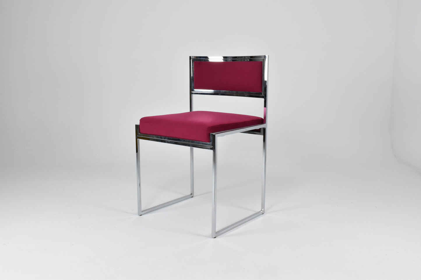 Italian Set of 4 Chrome & Velvet "SQ-AL" Dining Chairs by Willy Rizzo, 1970s
